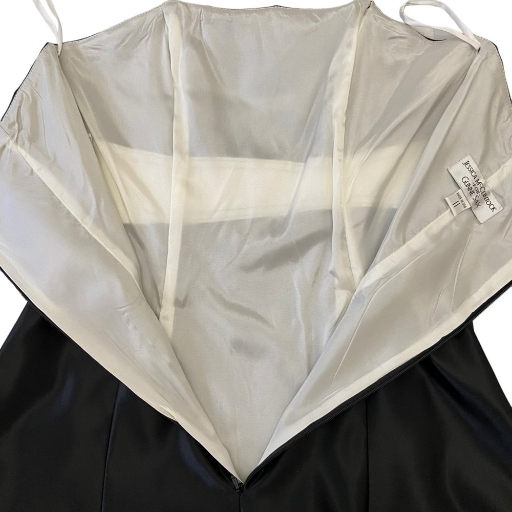 Jessica McClintock Gunne Sax size 11 sateen Prom mini dress black white strapl - Picture 9 of 16